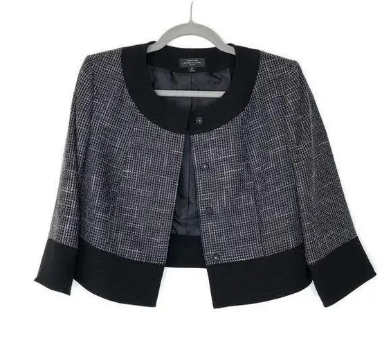 Tahari  3/4 Sleeve Cropped Blazer Tweed Black Women’s 6P 3/4 Sleeve