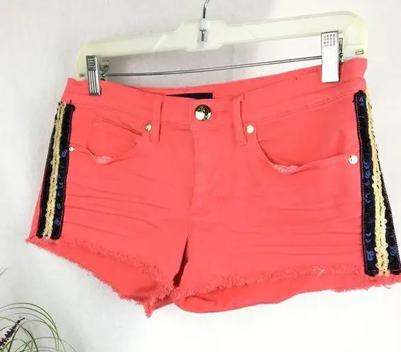 Juicy Couture  Orange Sequin Stripe Denim Shorts 27