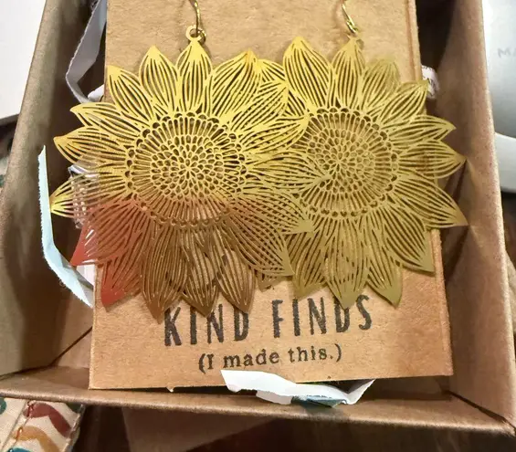 Handmade Sunflower Earrings Gold Cutout Boho Festival Statement Jewelry