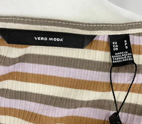 VERO MODA New Square Neck Long Sleeve Mini Dress Frida Neutral Stripe