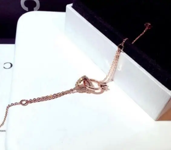14K Rose Gold Plated Heart Ring Charm Bracelet for Women