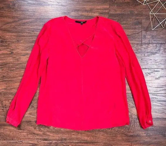 Tibi • 100% silk blouse top red popover v neck chiffon crepe flowy
