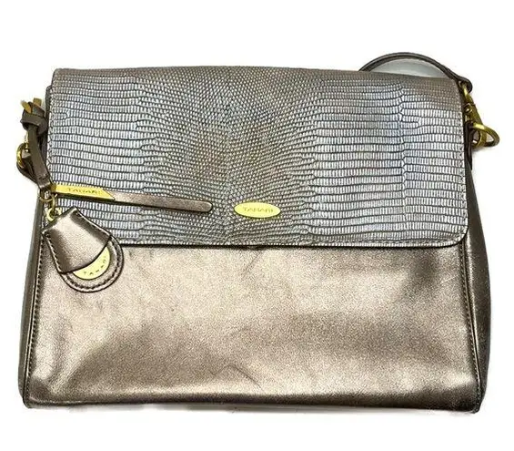 Tahari Metallic Leather and Faux Croc Crossbody Bag