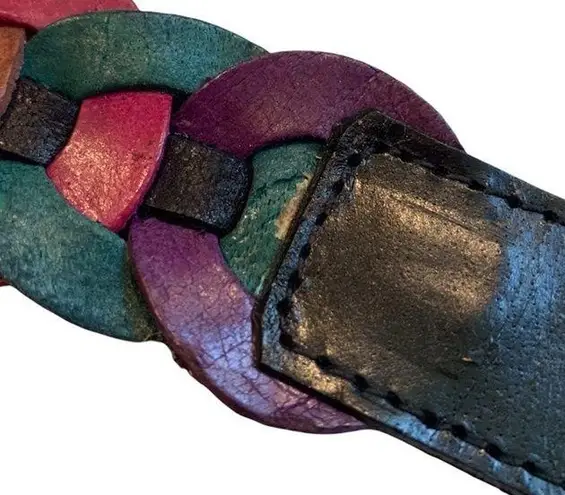 Vintage 1980’s Multicolored Leather Belt With Interlacing Circles.