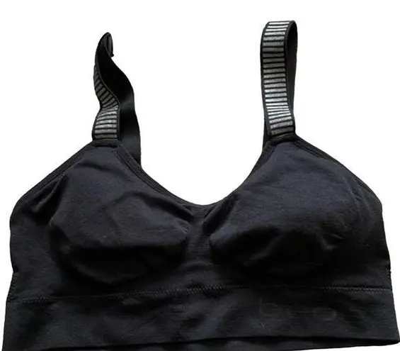 Bebe  Black Sports Bra M Lined Silver Athletic Activewear Padded