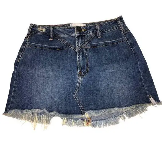 One Teaspoon  Trucker Skirt Size 26 US 4 Blue Raw Hem Frayed Mini Distressed Boho