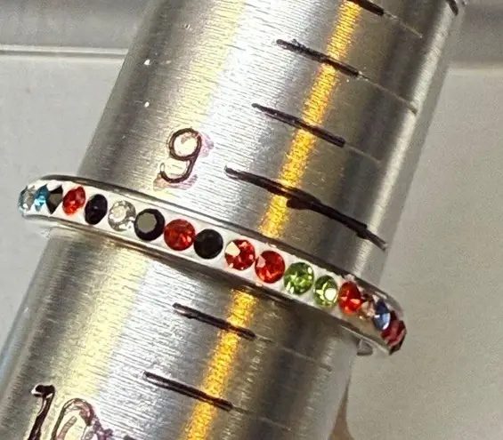 Fashion Ring Multicolor Rhinestone Infinity Band Size 9.25 Stainless Steel 19mm
