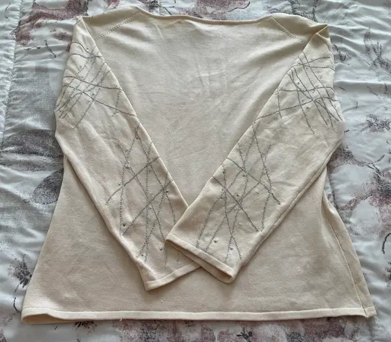 Beldini Belldini Silk Blend Beige Embroidered & Beaded Blouse, size M