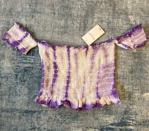 Kiwi + Punch Purple White Tie Dye Short Sleeve Tube Top Small