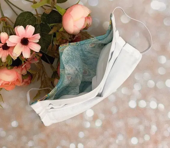 100% Premium Cotton Washable Green Peacock Feathers Face Mask