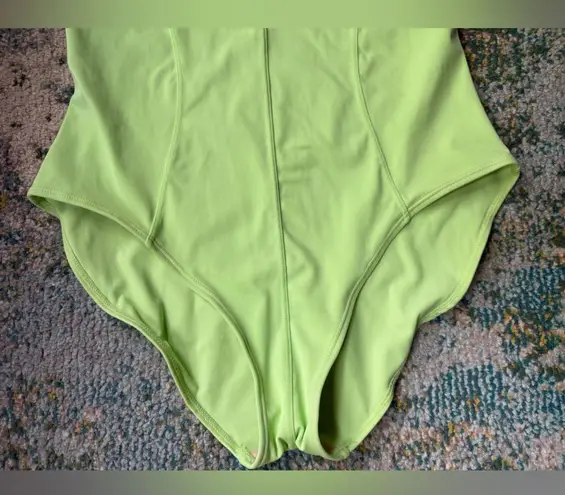 Vintage 90s Sun Streak Newport News neon green structured one piece, size 14