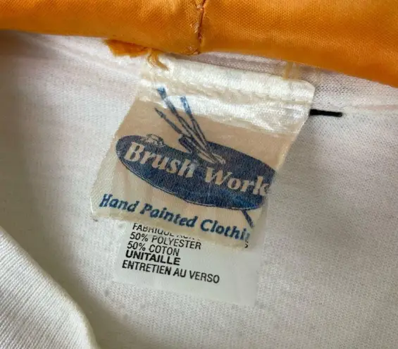 Vintage Brush Works Art to Wear Sunflower Hand Painted Tshirt Single Stitch Boho White Size XL