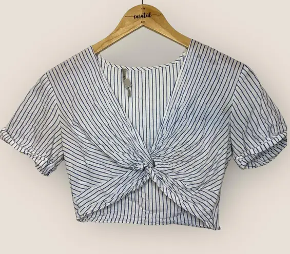 All Saints | Alana Striped Twisted Crop | Size 4 | White/Blue