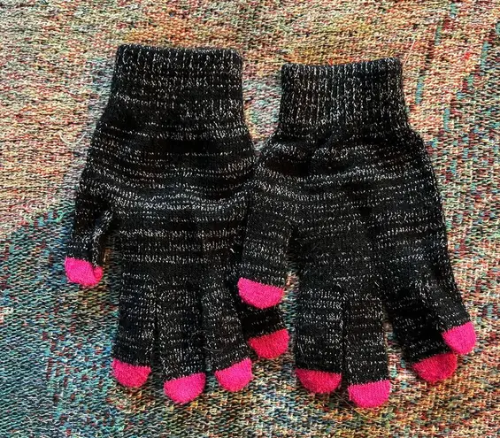 Black and Pink Knit Gloves with Ribbed Cuffs Mittens Winter Skater Goth Hippie