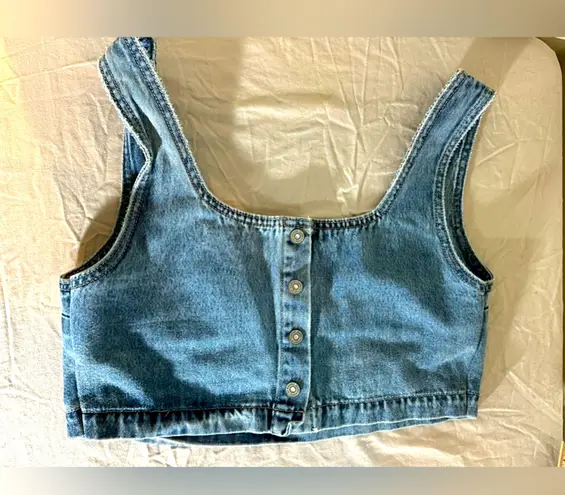 Hidden Los Angeles Denim Crop Tank Top Button