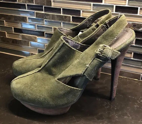 Miss Robertson moss suede wood platform heels Green Size 9.5