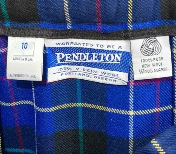 Pendleton Vintage Plaid Wool Skirt Blue Black Sz 10 Made in USA Academia