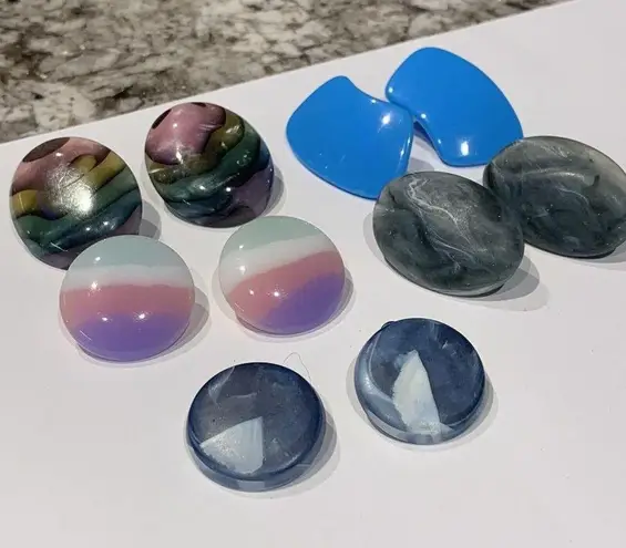 Lot Of 5 Colorful Pierced Costume Earrings Plastic Blue Purple Etc