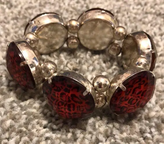 Macy's Red & Black Leopard Print Stretchy Bracelet