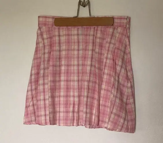 SheIn Plaid Skirt Pleated Mini Pink Yellow Medium