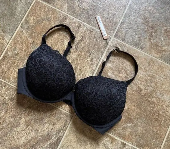SKIMS Fits Everybody Lace Pushup Demi Bra Onyx Size 36DD