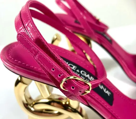 Dolce & Gabbana Logo DG Heels Sandals Croc Leather Shoes 38 NEW