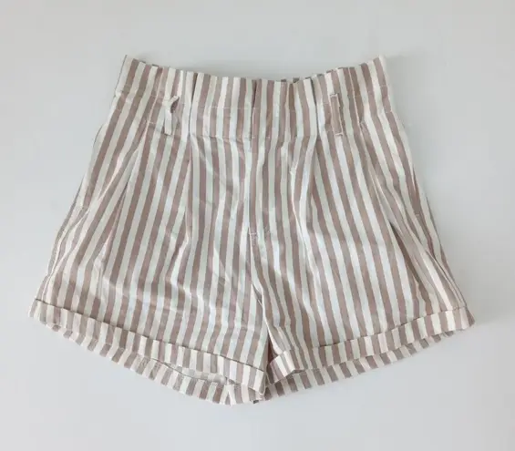 Mine Women's PaperBag Tan Stiped Shorts Size Large White