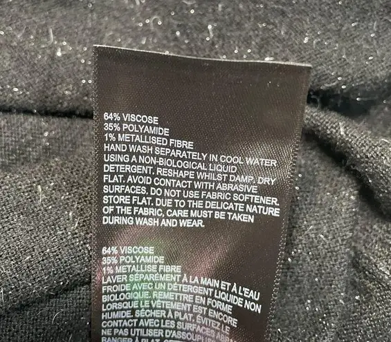 Whistles Sweater Womens 6 Black Etoiles Metallic Shiny Soft Cozy Crewneck