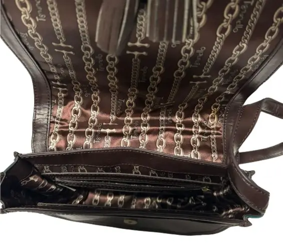 Tignanello Vintage Status Saddle Flap Teal & Brown Leather Crossbody Bag Blue