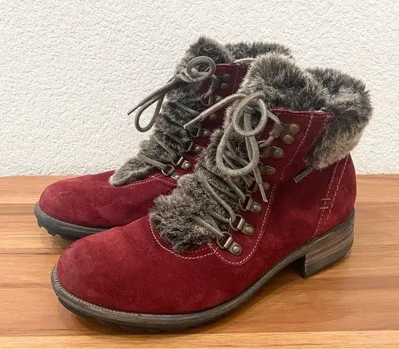 JOSEF SIEBEL Sandra 67 Burgundy Faux Fur Trim Suede Leather Ankle Boot Size 9