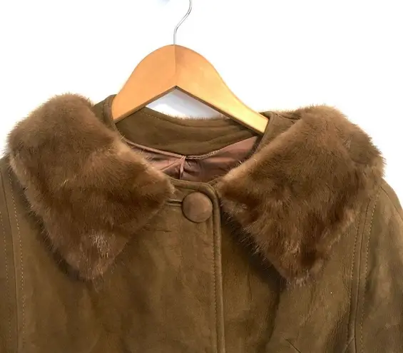 Vintage Leather & Mink Collar Coat Nubuck Coat Size M