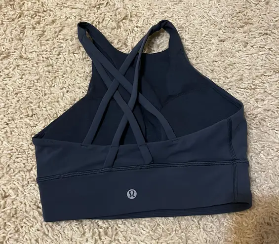 Lululemon Energy Bra Long Line High Neck Tough Iron Blue Size 4