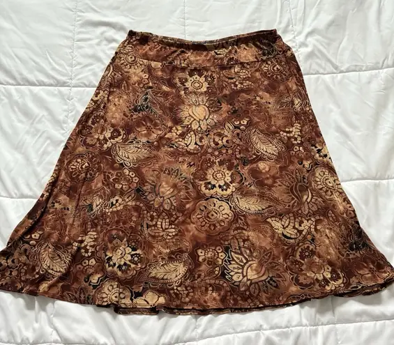 Vintage West End Skirt Womens Large Brown Floral Stretch Boho Fairy Grunge Y2K