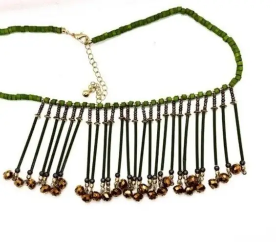 Handmade Green Bronze Wood Bib Style Necklace & Earring set