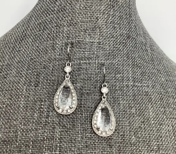 Monet Tear Drop Crystal Silver Plated Earrings 1.65” Length