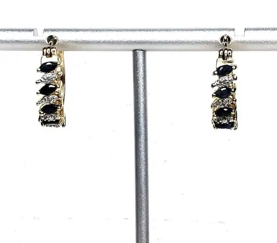 Ross Simons Diamond Sapphire Vermeil Yellow Gold Sterling Silver Hoop Earrings