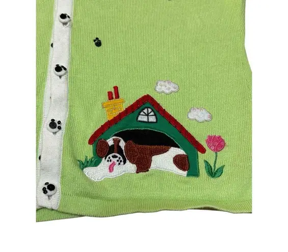 Bobbie Bell Bright Green Dog Novelty Cardigan Sz M St Bernard & Spaniel in Dogho Size M