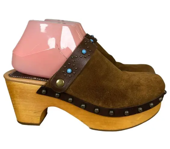 Dingo Woodstock DI 149 Brown Suede Turquoise Western Wooden Clogs Women's 8.5