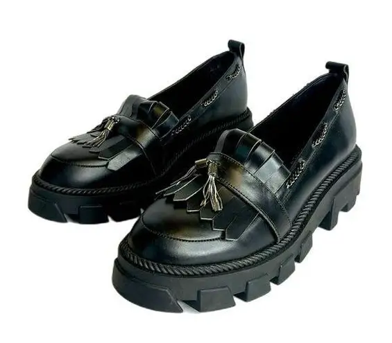 Kelsi Dagger Burke Black Lug Sole Loafer shoes size 8.5