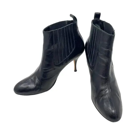 Brian Atwood  Vernice Vogue Heeled Booties in Black Leather Size 38.5