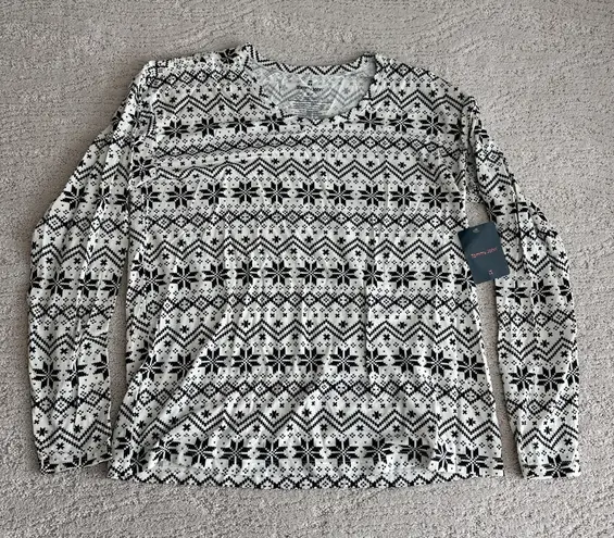 Women's NEW Tommy John Small Long Sleeve Winter Snowflake Shirt Soft Silky White