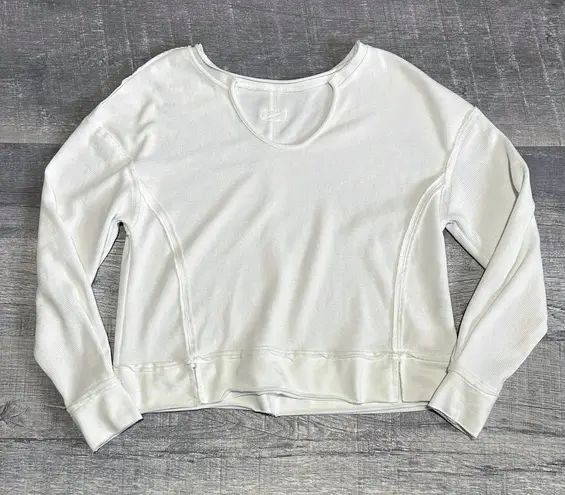 Boutique Waffle Knit White Pullover Top Womens S Exposed Seam Cotton Blend Crop Shirt