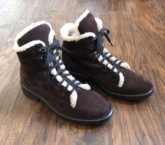 Aquatalia • Lynne waterproof suede bootie faux fur trim ankle boot lace up