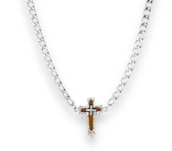 Link Chain Cross Necklace for Men Women Unisex Hip Hop Style Silver