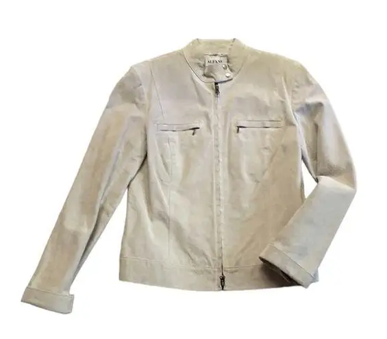 Alfani  Cream Color Leather Zip Up Jacket with Pockets