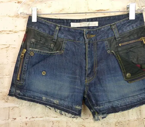 Connecters Japan Y2K VTG Womens Denim Shorts Leather Studs Sz M Punk Grunge RARE Size M