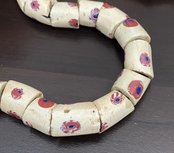 African Venetian Antique Bear Paw Evil Eye Millefiori Glass Trade Beads Necklace