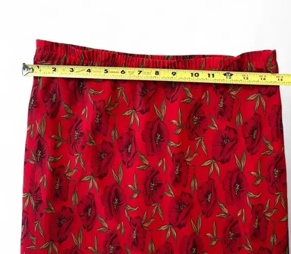 Silks by ISC red floral 100% silk midi skirt Size M