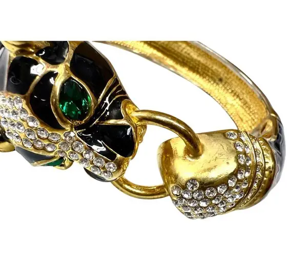 VTG Black Enamel Panther Door Knocker Bangle Bracelet Hinge Ciner Style Gold