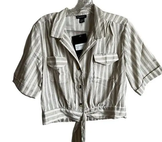 Style House NWT Safari Striped Tie Front Crop Top Blouse